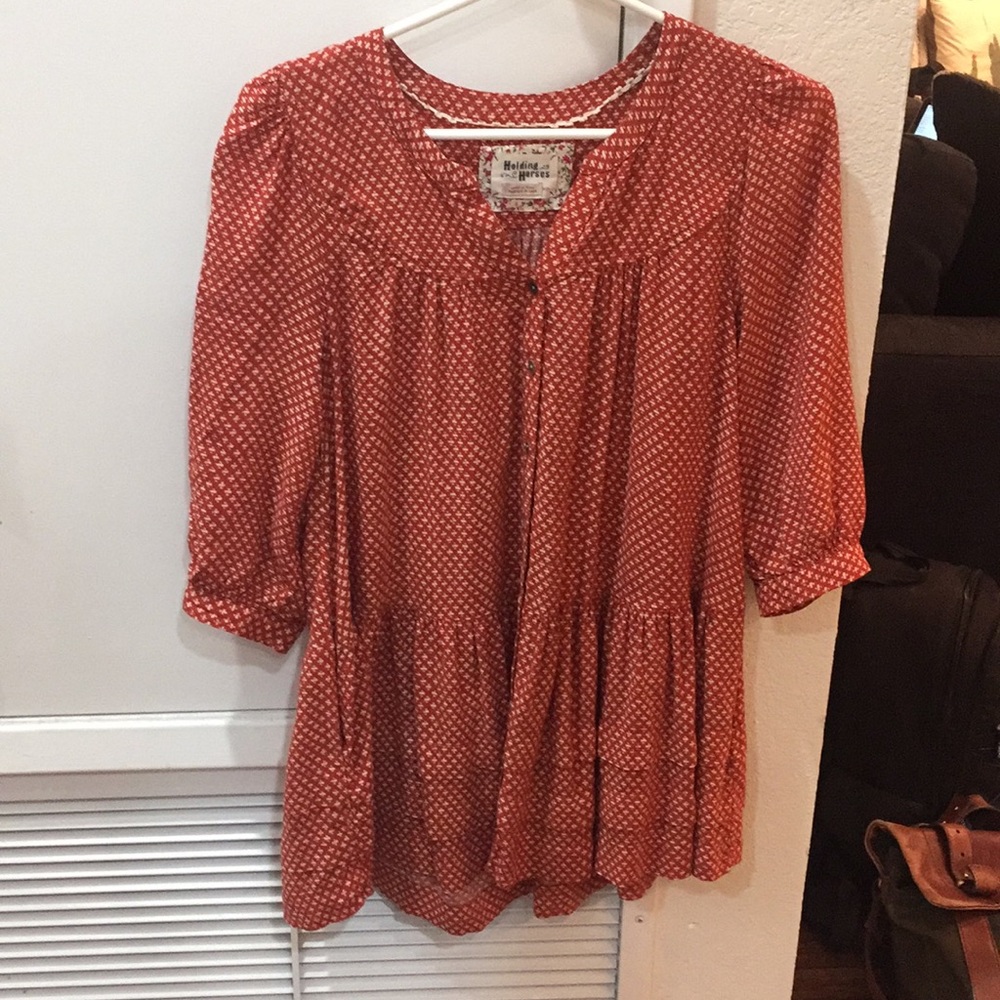 Red floral print top